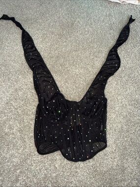 Black Sheer Rhinestone Bustier Top - Women